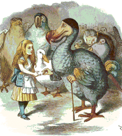 Illustrazione originale del racconto di Alice nel Paese delle Meraviglie dove possiamo vedere un gruppo di dodo